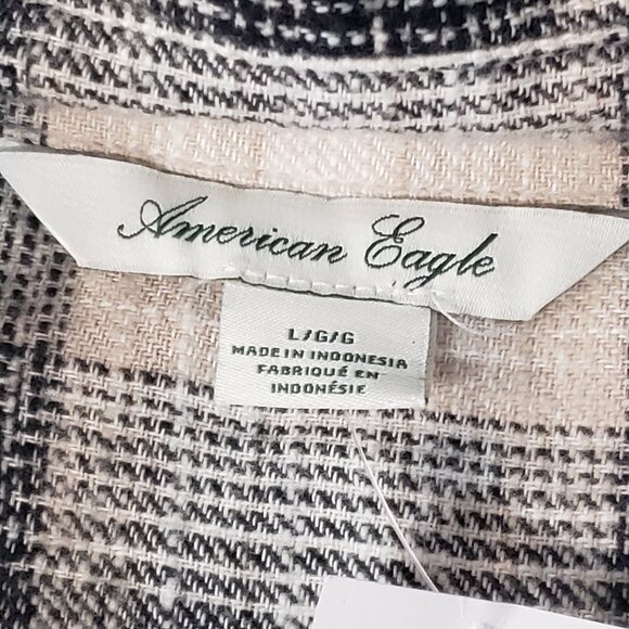 American Eagle Women's Long Sleeve Plaid Dress Size L Beige Black - Picture 5 of 9